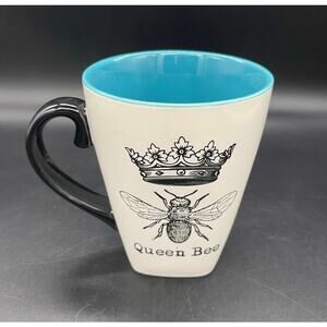 10 Ten Strawberry Street Queen Bee Coffee Mug 5" White Black & Blue